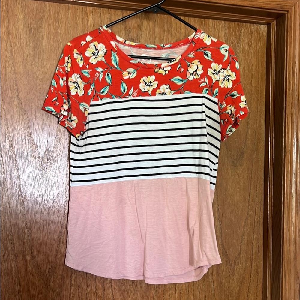 Maurices Black and White Graphic Polo T-Shirt
